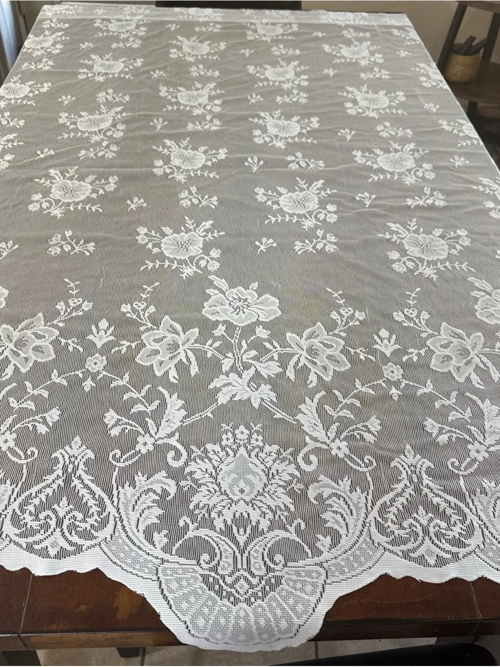 Vintage Lace Curtain Panel Fabric Lot 2 Panels 60x58, Valance 30x25 Craft Sewing